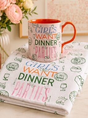 Anthropologie x Phthalo Ruth “Girls Want Dinner Parties” Mug & Dish Towel